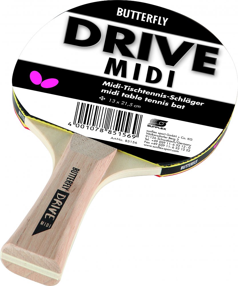 Butterfly Tischtennisschläger Drive MIDI mit Schwamm und Belag - 1 Schläger