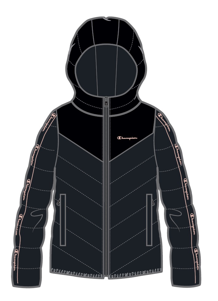 Champion Steppjacke mit Kapuze (gefüttert, warm, winddicht) schwarz Mädchen, Größe: 128 Image