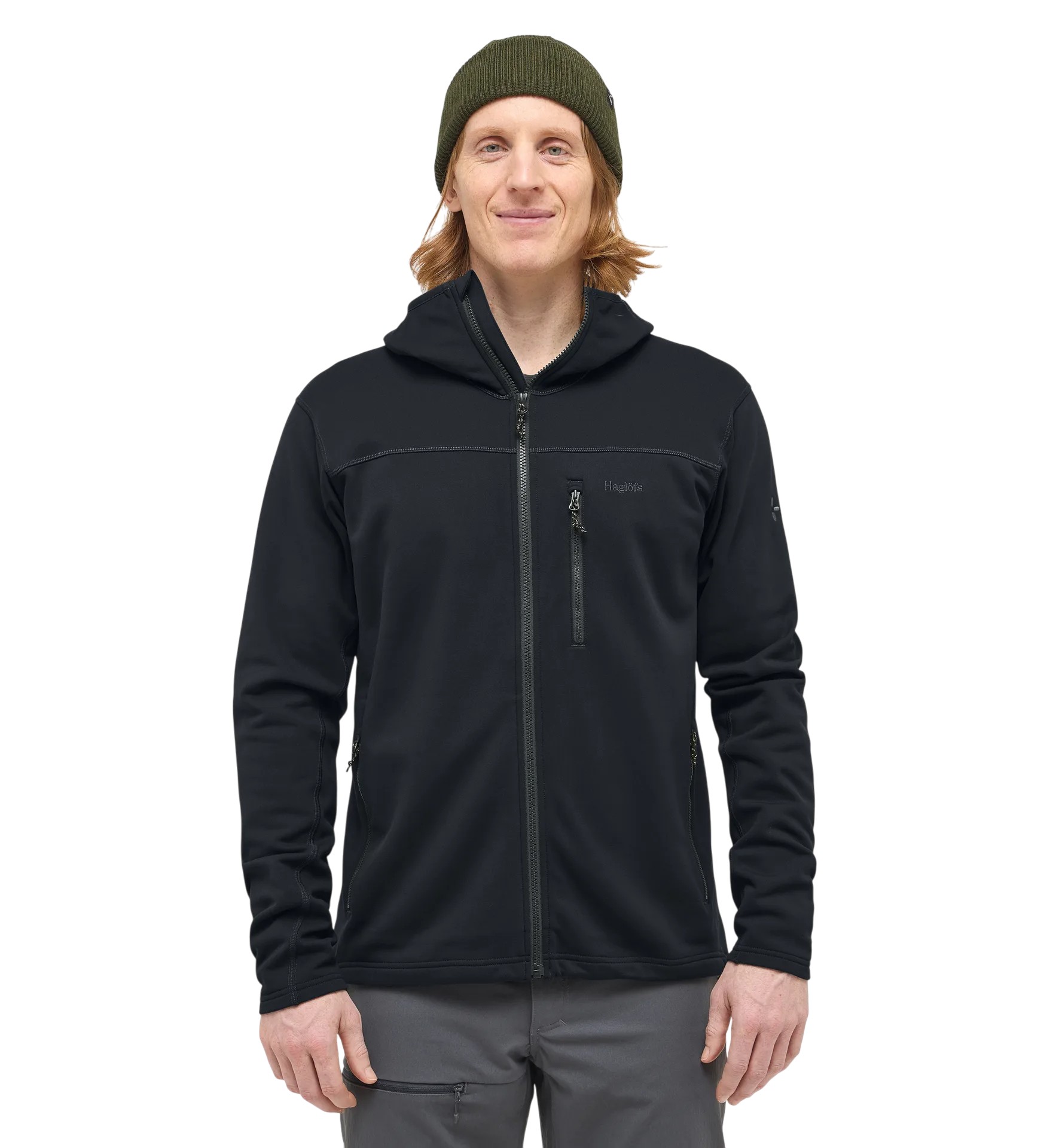 Haglöfs Fleecejacke Rosson mit Kapuze (Midlayer, 4-Wege-Stretch-Fleecematerial) schwarz Herren