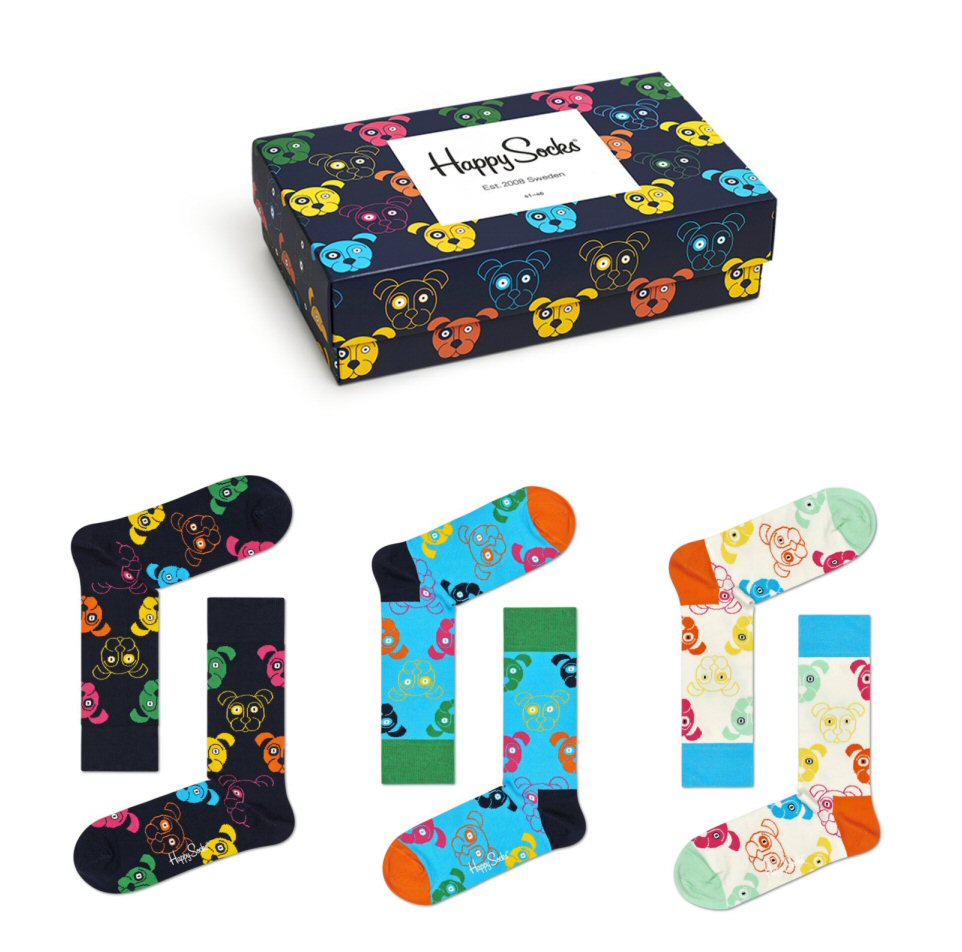 Happy Socks Tagessocke Crew Mixed Dogs (Hunde) Geschenkbox 3 Paar online bestellen