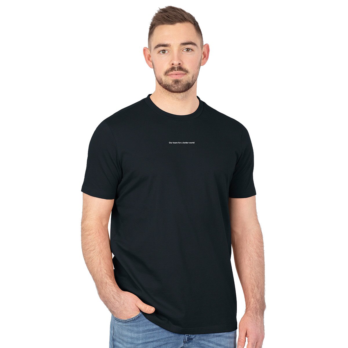 JAKO Challenge T-Shirt Herren – Mit Kontraststreifen, Melange-Optik, Rundhals & Verlängertem Rücken