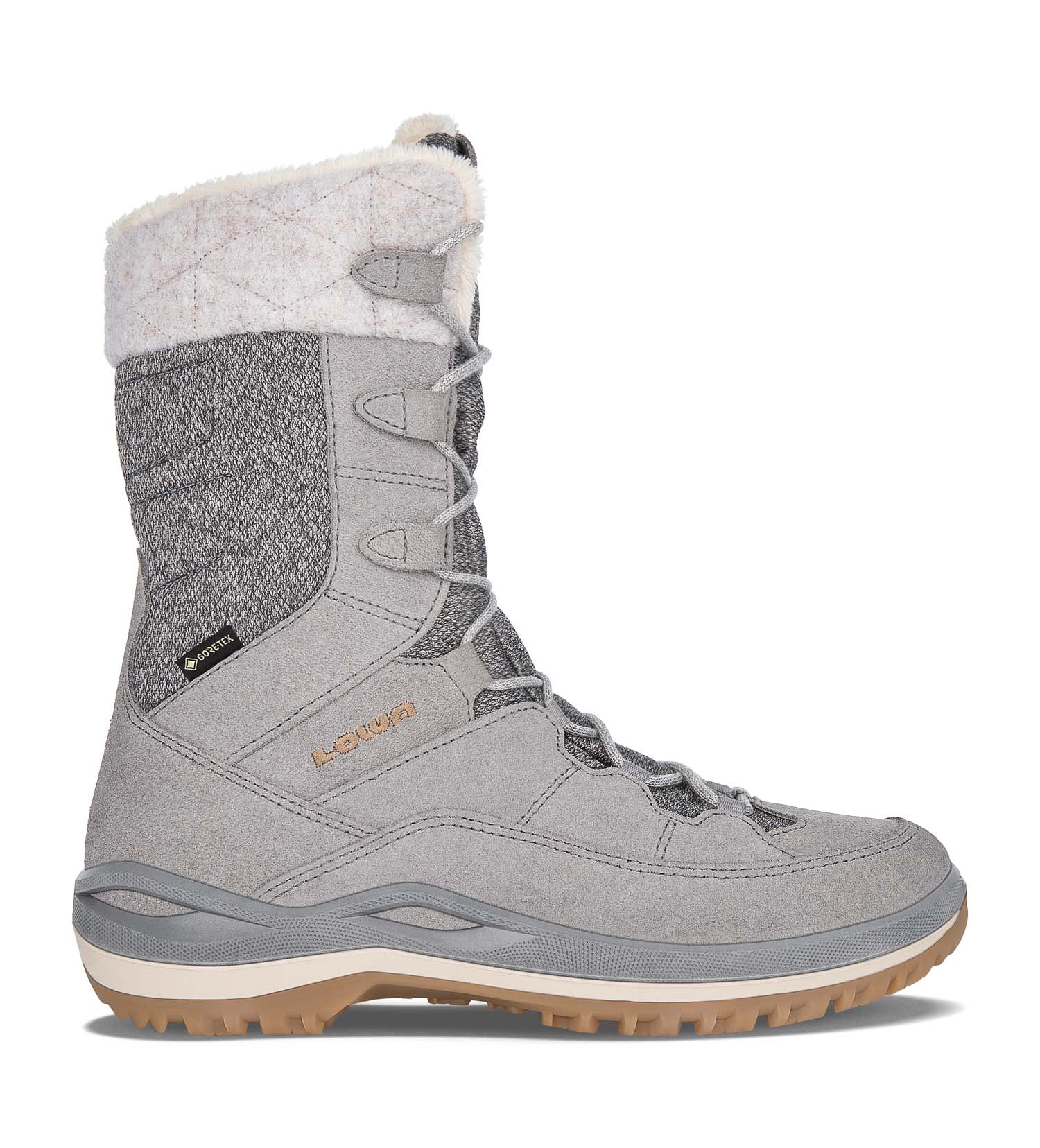 Winterstiefel Bis Minus 30 Grad Damen Lowa Winterstiefel Barina III GTX Veloursleder wasserdicht grau/honig