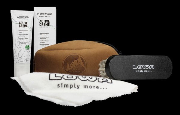 Lowa Schuhputztasche (Active Creme farblos 75ml, Bürste, Tuch) - 1 Set