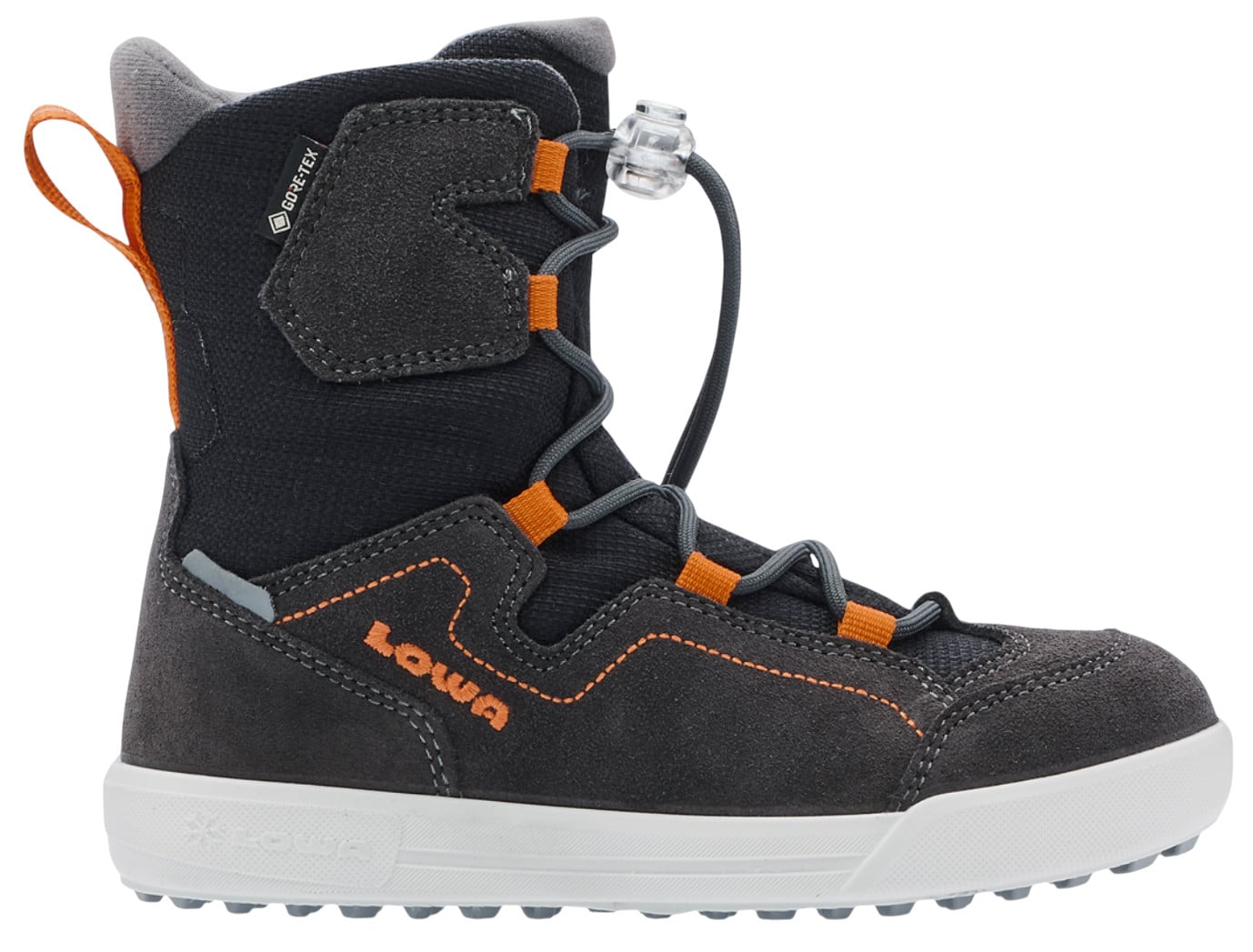 Lowa Winterstiefel Raik 2 High GTX (Veloursleder/Textil, wasserdicht) schwarz/orange Kinder, Größe Euro (US): 39 (6,5)