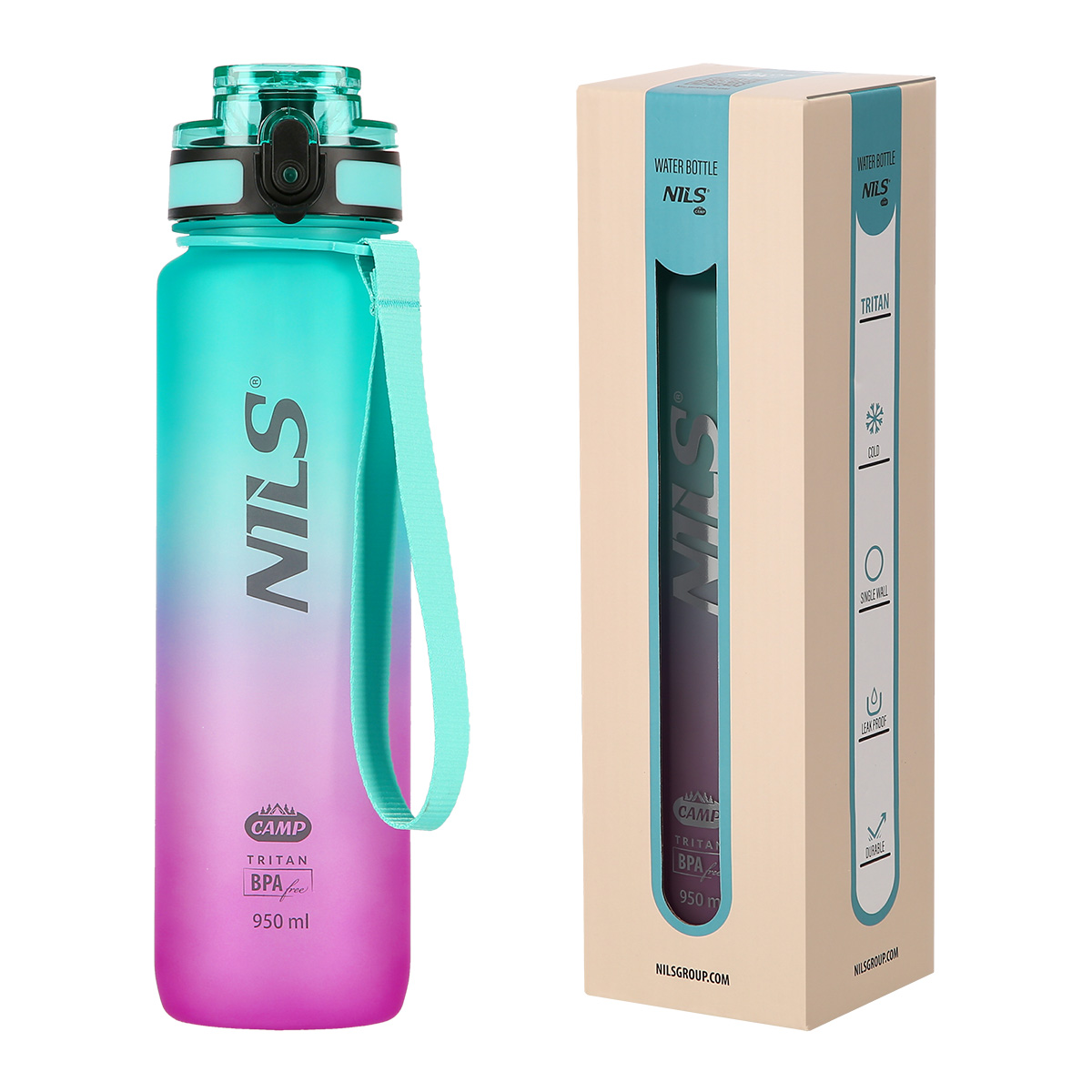 Nils Camp Trinkflasche NCD04 Tritan (BPA frei) 950ml grün/rosa Image