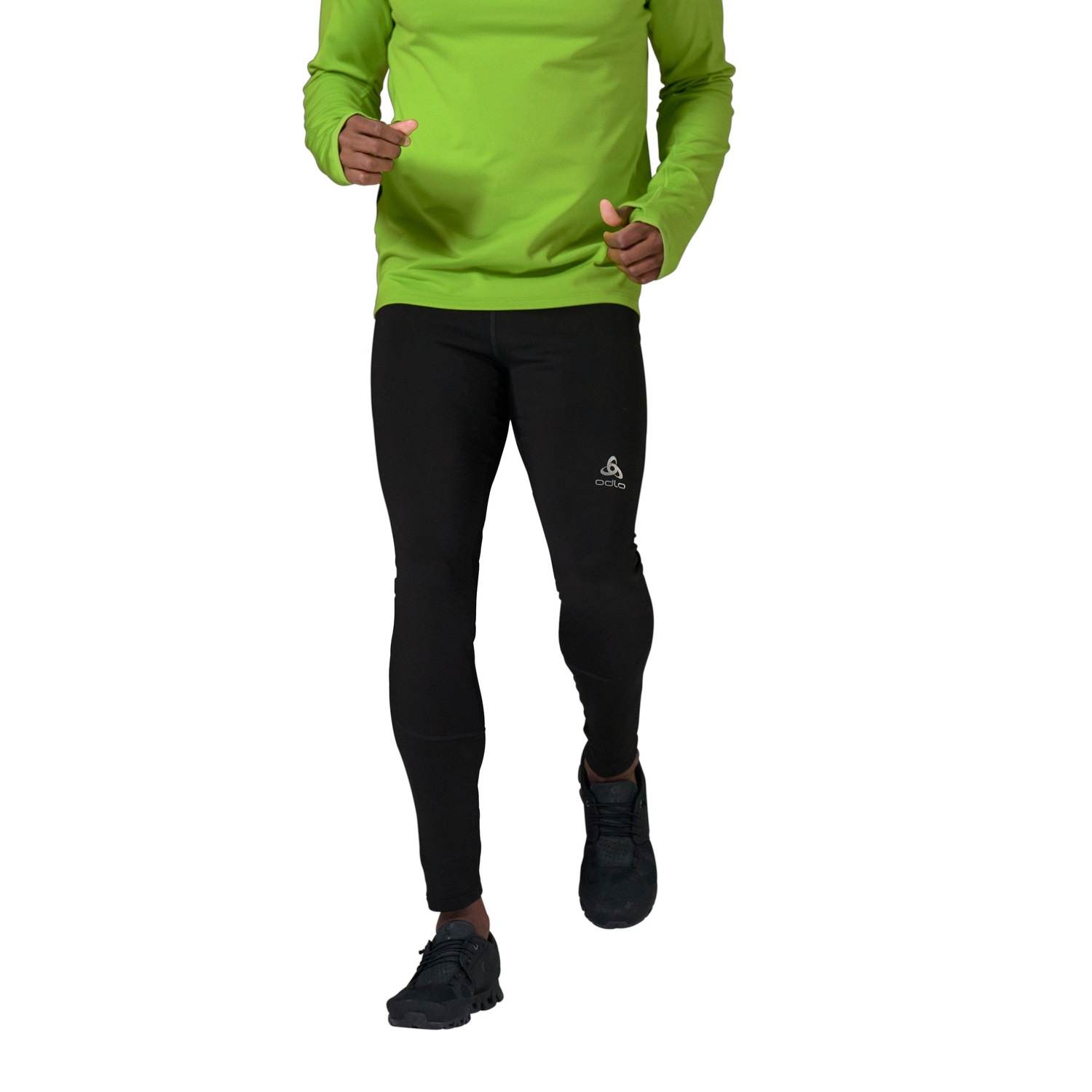 Odlo Herren Laufhose Tights Sliq – Eng Anliegende Laufhose Mit Laser-Tasche & Flachen Nähten | Für Sport & Training