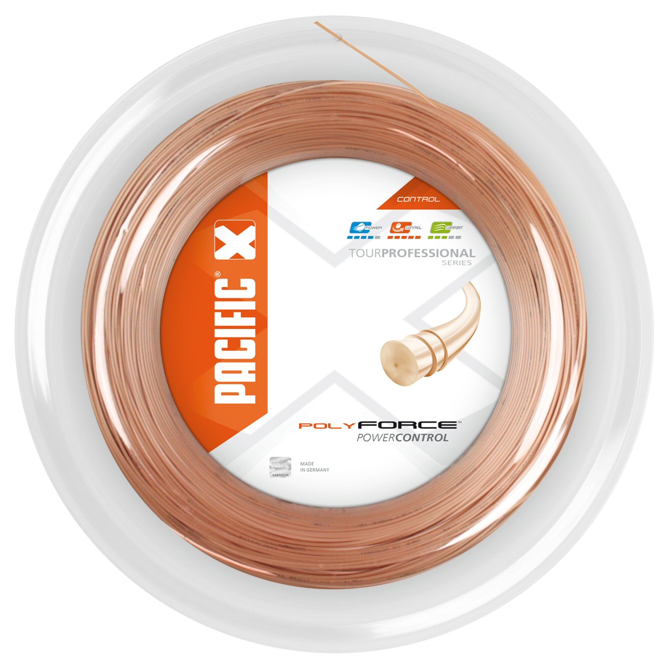 Pacific Tennissaite Poly Force (Haltbarkeit+Kontrolle) lightorange 200m Rolle