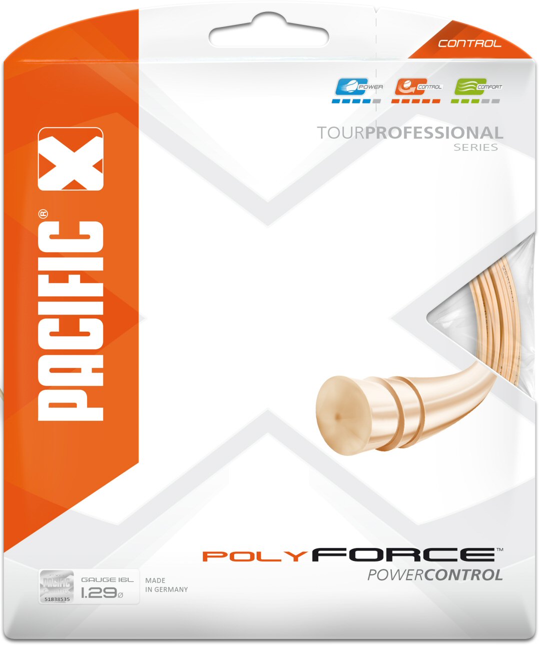 Pacific Tennissaite Poly Force (Haltbarkeit+Kontrolle) orange 12m Set, Saitendicke: 1.24 Image