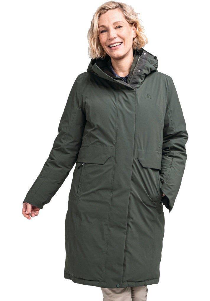 Schöffel Winter-Daunenmantel Down Parka Canterbury (4-Wege-Stretch, sehr warm, wasserdicht) dunkelgrün Damen, Größe: 38 Image