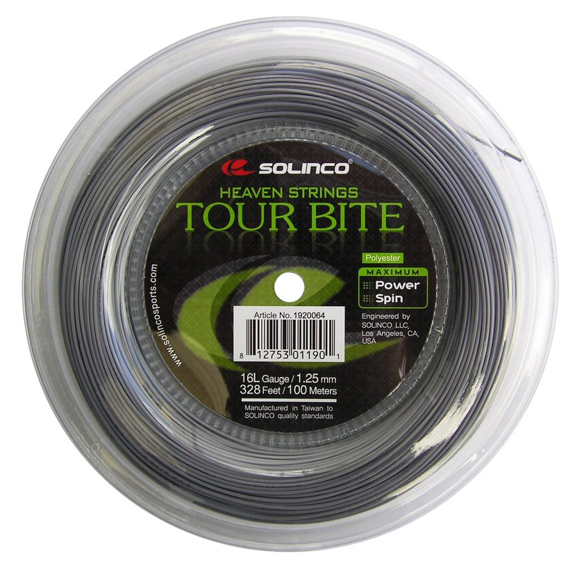 Solinco Tennissaite Tour Bite (Haltbarkeit+Spin) silber 100m Rolle