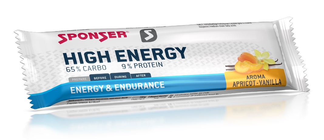Sponser Riegel High Energy (hohe Energiedichte, optimale Verträglichkeit) Aprikose/Vanille 30x45g Box