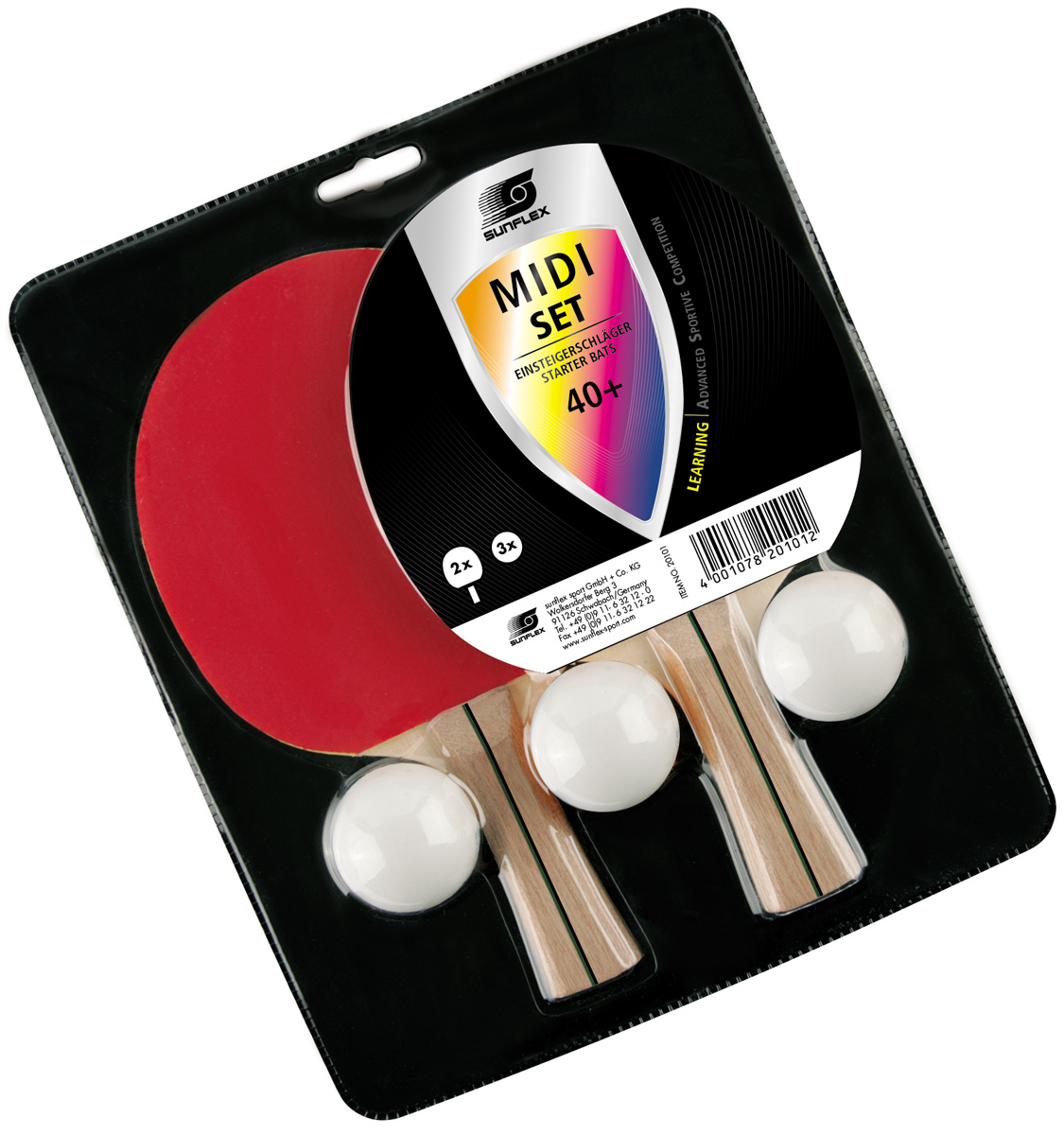 Sunflex Tischtennisschläger Set Midi (2 Midischlägern und 3 TT-Bällen, Plastikball 40+) - 2er Pack Blister
