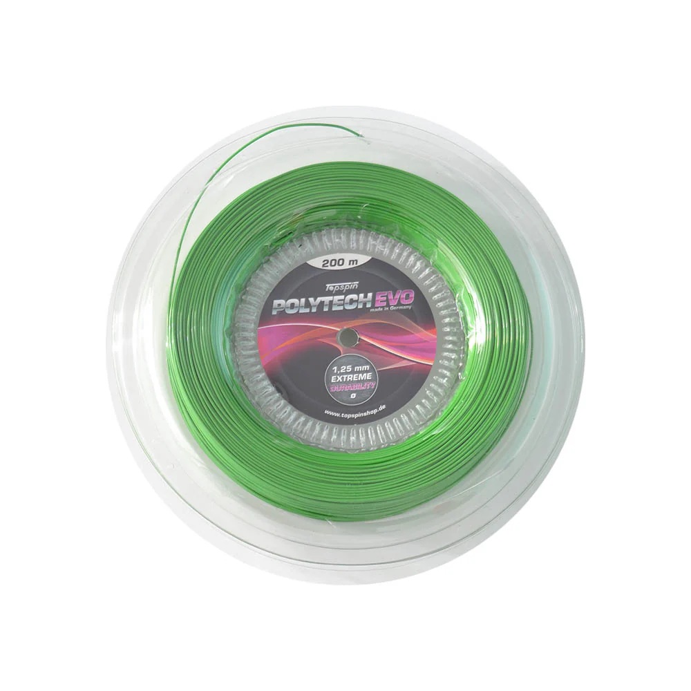 Topspin Tennissaite Poly Tech Evo (Haltbarkeit+Spielkomfort) grün 200m Rolle