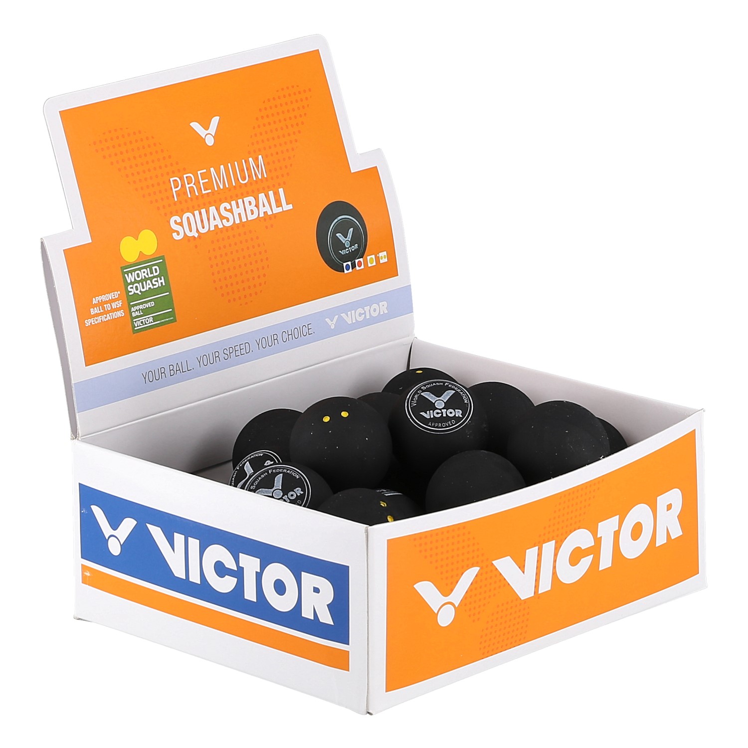 Victor Squashball Turnier (2 gelbe Punkte, Speed sehr langsam) schwarz - 36er Box