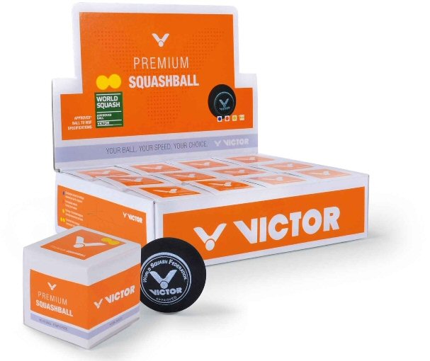 Victor Squashball Turnier (2 gelbe Punkte, Speed sehr langsam) schwarz - 12 Bälle im Karton
