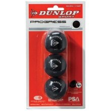 Dunlop Squashball Progress (roter Punkt, Speed mittel) schwarz Blisterverpackung - 3 Bälle