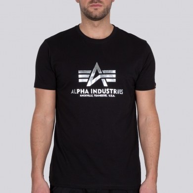Alpha Industries Tshirt Basic Foil Print (Baumwolle) schwarz/silber Herren