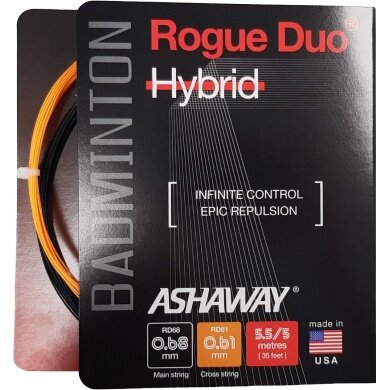 Besaitung mit Badmintonsaite Ashaway Rogue Duo Hybrid 0.68/0.61 schwarz/orange