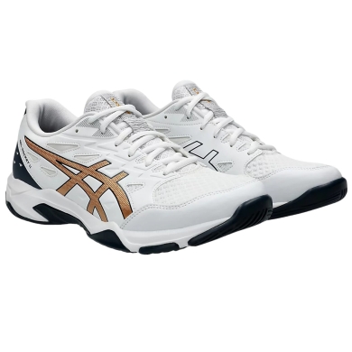 Asics Hallen-Indoorschuhe Gel Rocket 11 (multifunktional/Stabiltät) weiss/schwarz/gold Herren