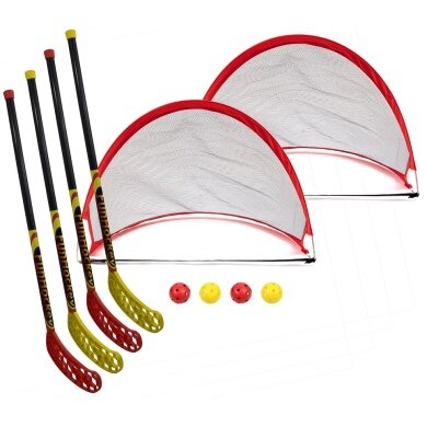 Bandito Funhockey-Set Mini (Floorball) Pop Up Tor (4x schläger, 4x Bälle, 2x Tor Mini)