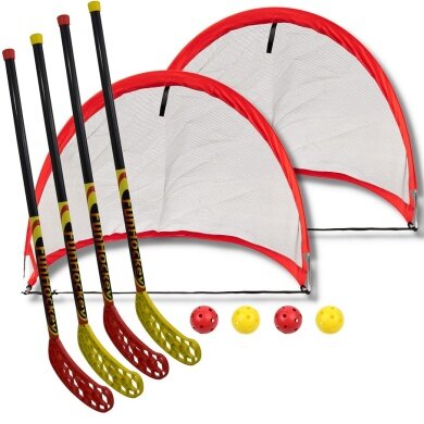 Bandito Funhockey-Set Maxi (Floorball) Pop Up Tor (4x schläger, 4x Bälle, 2x Tor Maxi)