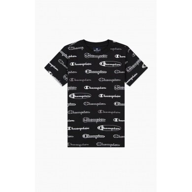 Champion Freizeit Tshirt (Baumwolle) Allover Script-Print schwarz Kinder