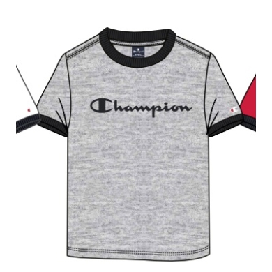Champion Freizeit-Tshirt (Baumwolle) Crew Ringer mit Logo-Schriftzug hellgrau Kinder