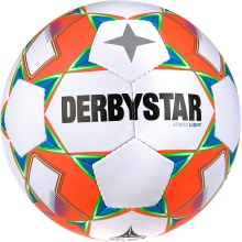 Derbystar Fussball Atmos Light AG (ideal für E- und D-Jugend, Kunstrasenball, 350g) weiss/blau/orange - 1 Ball