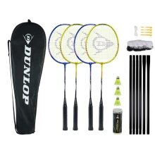 Dunlop Badminton/Federball-Set Nitro Star SS 1.0 (4x Schläger, 3x Bälle, 1x Tragetasche, Netz mit Stangen) - 4 Spieler