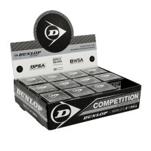 Dunlop Squashball Competition (1 gelber Punkt, Speed langsam) schwarz - 12 Bälle im Karton