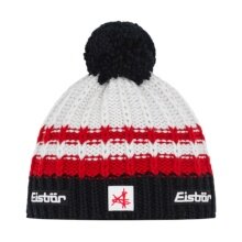 Eisbär Mütze (Pompon) Kova SA - Merinomix - weiss/schwarz/rot - 1 Stück