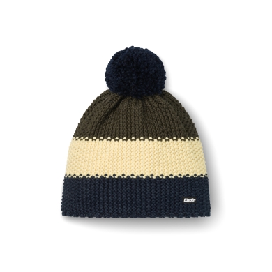 Eisbär Wintermütze Star mit Bommel (Pompon) navyblau/olivegrün - 1 Stück