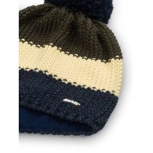 Eisbär Wintermütze Star mit Bommel (Pompon) navyblau/olivegrün - 1 Stück