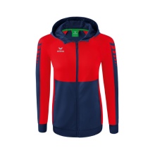 Erima Trainingsjacke Six Wings mit Kapuze (Baumwollmix, weich, bequem, taillierter Schnitt) navyblau/rot Damen