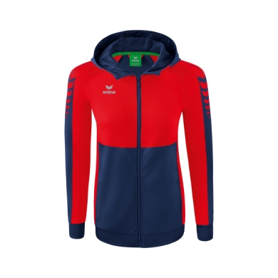 Erima Trainingsjacke Six Wings mit Kapuze (Baumwollmix, weich, bequem, taillierter Schnitt) navyblau/rot Damen