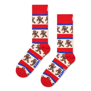 Happy Socks Tagessocke Crew Gingerbread Stripe (Lebkuchen) rot/beige - 1 Paar