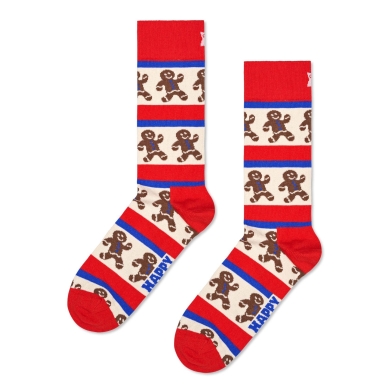 Happy Socks Tagessocke Crew Gingerbread Stripe (Lebkuchen) rot/beige - 1 Paar