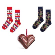 Happy Socks Tagessocke Crew Gingerbread Heart (Lebkuchen) Geschenkbox braun/navyblau/rot - 2 Paar
