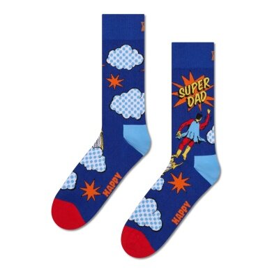 Happy Socks Tagessocke Crew Flying Super Dad blau - 1 Paar