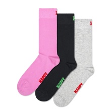 Happy Socks Tagessocke Crew Solid pink/schwarz/grau - 3 Paar