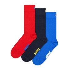 Happy Socks Tagessocke Crew Solid rot/navyblau/blau - 3 Paar