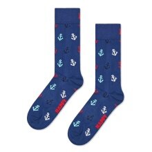 Happy Socks Tagessocke Crew Anchor (kleine Ankerhaken) navyblau - 1 Paar