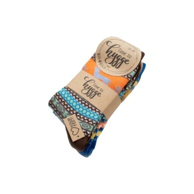 HomeOfSocks Wollsocken Hygge mit Elch Motiv mehrfarbig braun/blau Damen - 2 Paar