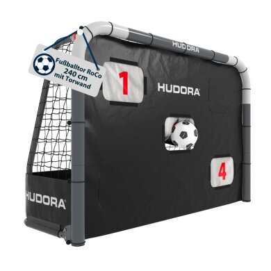 Hudora Fussballtor RoCo 240 mit Torwand (hochwertig, stabile Netz- und Bodenverankerung, Punktzähler) schwarz - 240x160x85cm