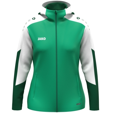 JAKO Kapuzenjacke Dynamic (Polyester-Fleece, Seitentaschen mit Reißverschluss) grün/weiss/dunkelgrün Damen