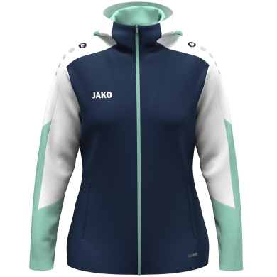 JAKO Kapuzenjacke Dynamic (Polyester-Fleece, Seitentaschen mit Reißverschluss) marineblau/weiss/mintgrün Damen