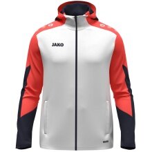 JAKO Kapuzenjacke Dynamic (Polyester-Interlock-Fleece, Seitentaschen mit Reißverschluss) weiss/coralrot/marineblau Kinder