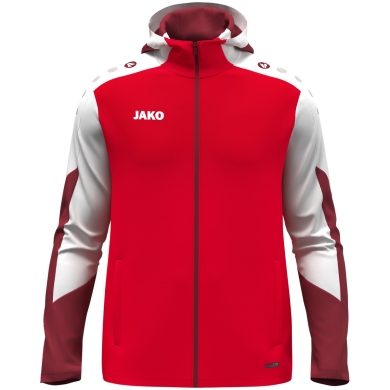 JAKO Kapuzenjacke Dynamic (Polyester-Interlock-Fleece, Seitentaschen mit Reißverschluss) rot/weiss/dunkelrot Herren