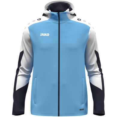 JAKO Kapuzenjacke Dynamic (Polyester-Interlock-Fleece, Seitentaschen mit Reißverschluss) himmelblau/weiss/marineblau Kinder