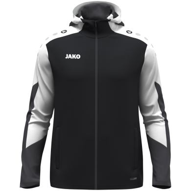 JAKO Kapuzenjacke Dynamic (Polyester-Interlock-Fleece, Seitentaschen mit Reißverschluss) schwarz/weiss/anthrazitgrau Kinder